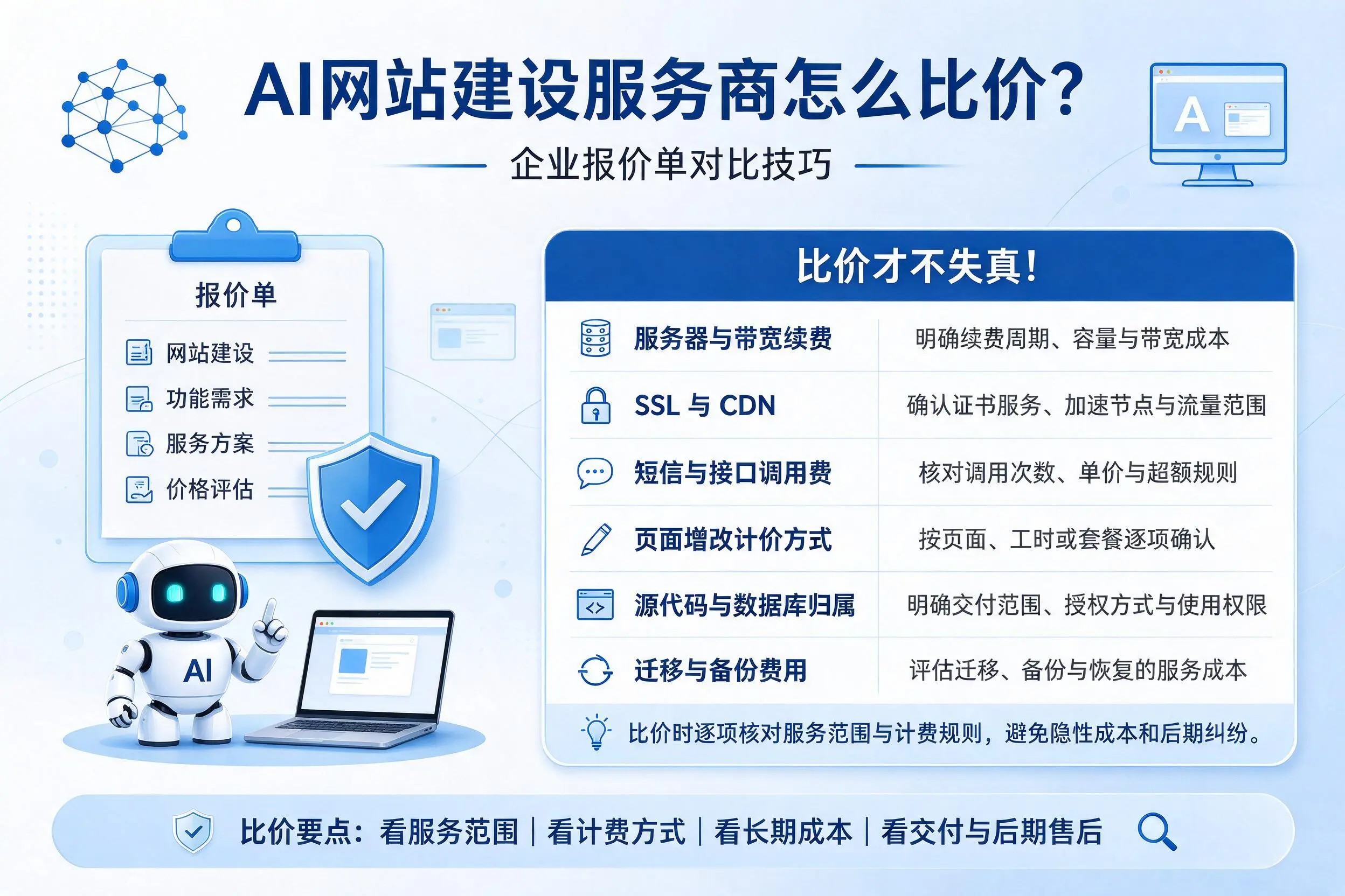 AI网站建设服务商怎么比价?昆玉企业报价单对比技巧