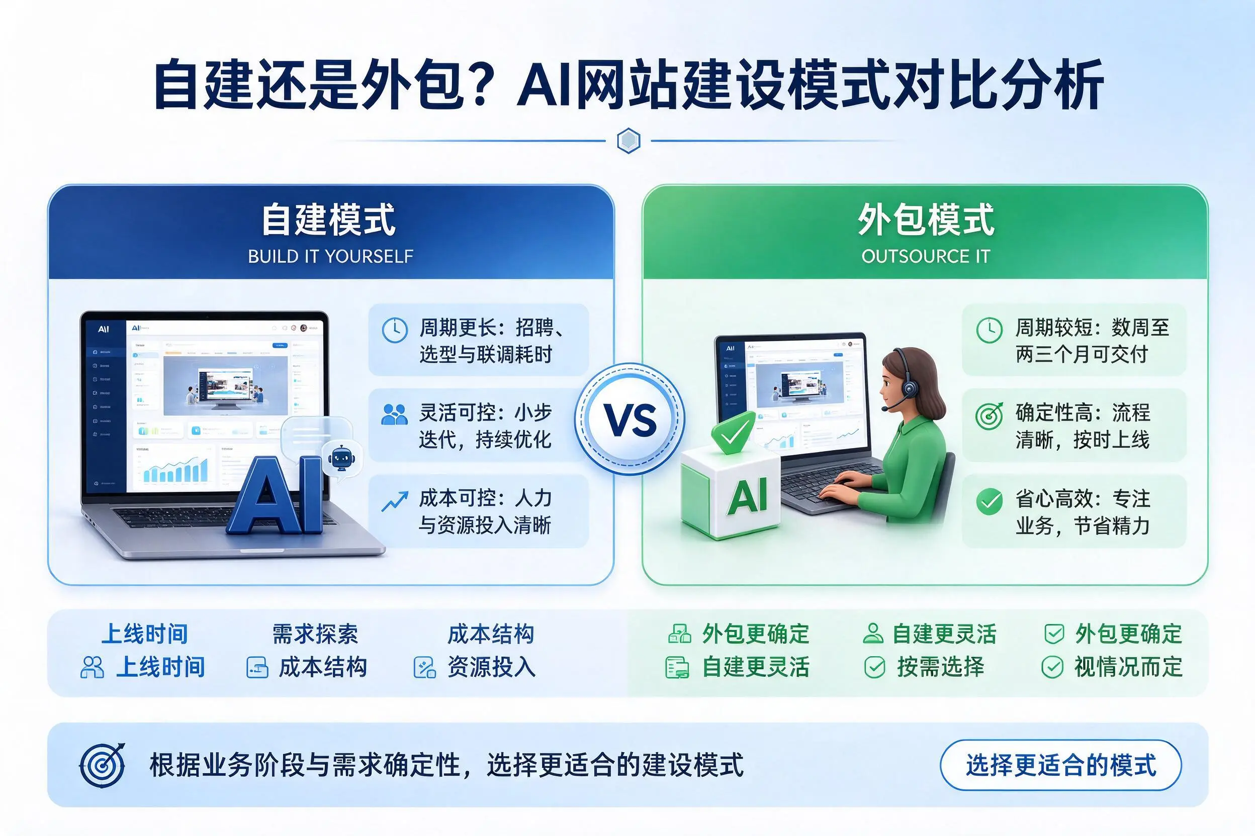 自建还是外包?昆玉AI网站建设模式对比分析